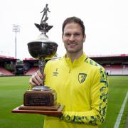 Asmir Begovic of Cherries with Bournemouth Echo Player of the Year trophy (Picture: AFC Bournemouth)