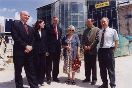26/07/1999: Sheridan visit the new IMAX cinema complex in Bournemouth: IMAX Executives Simon Healy, Stephanie Leaist, Ido Von Karhan, Councillor Jackie Harris, John Davison and Stephen Godsall.