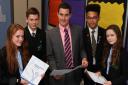 Head Mr Ben Antell with pupils Ella Pearman, Lewis Gravett, Corrie Smikle and Hannah Dalby