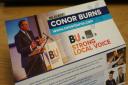 ‘TROUBLING’: Bournemouth West candidate Conor Burns (inset) election campaign leaflet, which has sparked controversy over its use of university logos