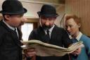 Inspectors Thompson and Thomson (Simon Pegg and Nick Frost) and Tintin (Jamie Bell)