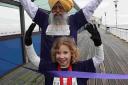 PUTTING IN LEGWORK: Marathon runner Jauja Singh, 101, and Katie Few, 8, from Verwood at the launch of the Marathon Festival