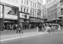 Fascinating photo of Old Christchurch Road pictured here in the early 1970s showing Plummers the department store to the right and WH Smith, Hope Brothers, House of Bewlay a tobacconist on the opposite side.  Photo: Grahame Austin Collection..