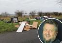 Fly-tipping near Moor Crichel in East Dorset in March 2021 and, inset Cllr Mark Anderson. Main picture from East Dorset Police