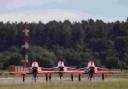 three of the Red Arrows’ Hawk T1 jets