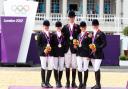 SILVER SENSATIONS: William Fox-Pitt with Nicola Wilson, Zara Phillips, Mary King and Tina Cook after yesterday's medal ceremony