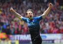 JUST CHAMPION: Harry Arter celebrates at The Valley today
