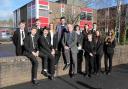 Ferndown Upper School head teacher Alex Wills with pupils and staff