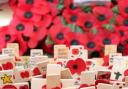 Photograph by Hattie Miles ... 09.11.2014 ... HM091114HighRemem ...Highcliffe Remembrance Sunday ceremony at Highcliffe War Memorial  ... Individually named and decorated crosses which were placed by local children..