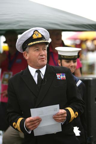 RN Commodore Jamie Miller speaking at the launch of the Air Festival