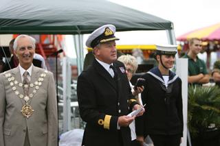 RN Commodore Jamie Miller with mayor Cllr  Barry Goldbart at the launch of the festival