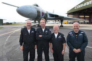 The Vulcan lands at Bournemouth Airport.  Chief Pilot Martin Withers, Co-Pilot Phill O'Dell, Electronics Officer Barry Masefield and Crew Chief  Kevin 'Taff' Stone