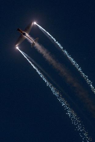 Aerobatics with wingtip fireworks - Pic Rob Fleming.


