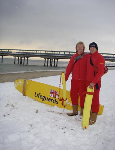 December 2, 2010. RNLI lifeguards on Boscombe beach in the snow. Picture by Joanna Quinn.