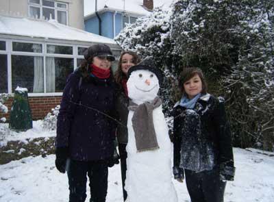 December 2, 2010. Snow fun for Sarah Crease, Amy Wareham, Miriam Wareham and Nicky Herbert in Kinson. 