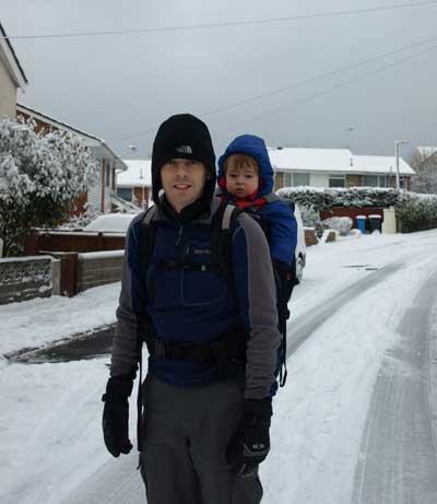 December 2, 2010. Trekking through the snow to take Matthew to nursery. Picture by Alistair Wallace.
