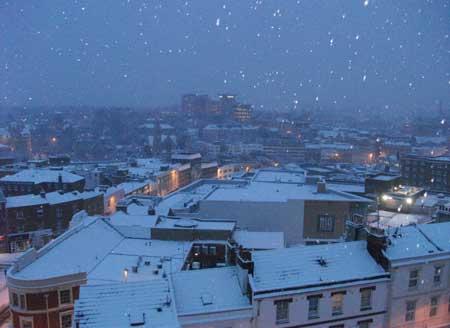 December 2, 2010. Bournemouth skyline on a snowy night. Nicola Wilkins, Westcliff, Bournemouth.