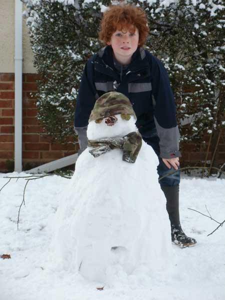 December 2010. The "Help The Heroes Snowman" was built by my son James Bailey (aged 9 years) and my daughter Jacinta Bailey (aged 6 years) in Lilliput. Sent in by Mark Bailey.  
