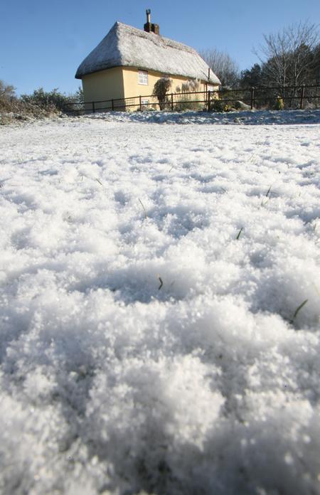 Pamphill near Wimborne gets a fresh snowfall.