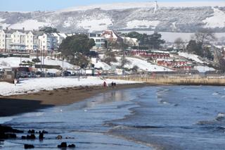 Swanage seafront covered in snow. 
