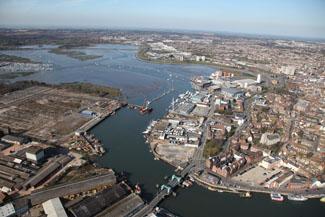 Aerial of Poole, taken by Gary Ellson, Bournemouth Helicopters. New Poole bridge and old lifting bridge. 22/3/11.