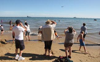 Saturday Flying display. Crowds watch from the beach.
