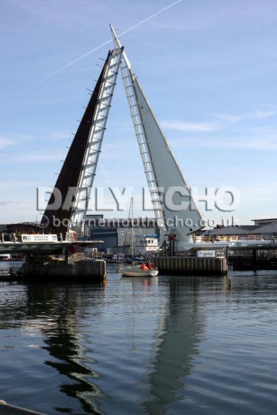 The Twin Sails Bridge fully lifted as seen from the Hamworthy Hochtief site. 20.10.11.