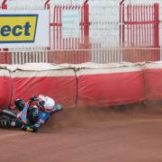 Rory Schlein hits the fence after tangling with Craig Cook at Glasgow (Picture: Phil Lanning/@Lanno Media)