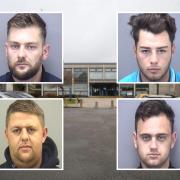 Criminal behaviour orders have been issued to four men at Poole Magistrates Court. Pictured inset clockwise from top left: John Burton, William Holmes, Levie Lee, Tommy Catanach