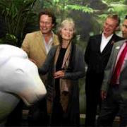 TOWN GETS LION’S SHARE: Virginia McKenna with her son Will Travers, chief executive officer of the Born Free Foundation, left, and actor Martin Clunes, second right, and Mike Bartlett, development officer for Julia’s House