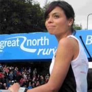 EMOTIONAL TRIBUTE: Dr Emma Egging watches as the Red Arrows fly over the start line of the Great North Run, in the “missing man” formation, in honour of her late husband Flt Lt Jon Egging