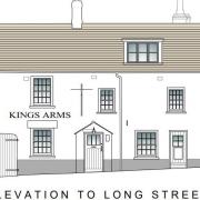 Drawings of the proposed single storey kitchen to be built at Kings Arms. Courtesy Andrew Stone architect