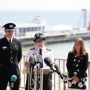 Assistant Chief Constable Rachel Farrell (centre) during a press conference at Bournemouth International Centre