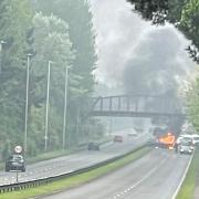 Crash and car fire reported on dual carriageway - updates