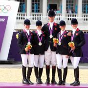 SILVER SENSATIONS: William Fox-Pitt with Nicola Wilson, Zara Phillips, Mary King and Tina Cook after yesterday's medal ceremony