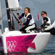 SAFE AND SECURE IN DORSET: Great Britain’s Ellott matchrace crew Lucy MacGregor, Annie Lush and Kate MacGregor during the Olympic quarter-final against Russia off Weymouth