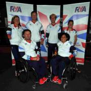 Great Britain’s Paralympic sailors, from left: Hannah Stodel, John Robertson, Steve Thomas, Niki Birrell, Alexandra Rickham and Helena Lucas