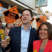 Mid-Dorset and North Poole candidate Vikki Slade hosts Lim Dem leader Nick Clegg at Molly's Cafe in Broadstone.