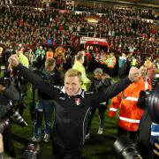 Eddie Howe celebrating AFC Bournemouth's promotion