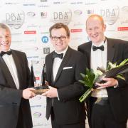 Phil Cooper of Atlas Elektronik UK with Conor Mullan and Rob Waggitt of Think Research Ltd after Atlas Elektronik won the Dorset Export Award at the 2015 Dorset Business Awards (30987903)