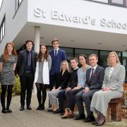 St Edward's School students with headteacher, Pola Bevan.