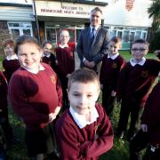 Branksome Heath Junior School headteacher Andrew Brown with pupils
