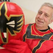 Roy Lock, 75, who will be taking part in the super-hero themed abseil at St Peter's Church dressed as a Power Ranger.