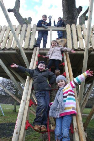 SEAL OF APPROVAL: From front,  Poppy Green, Oliver Murphy, Leah Garel-Jones, Liam Murphy and Finlay Green enjoy the new tree house