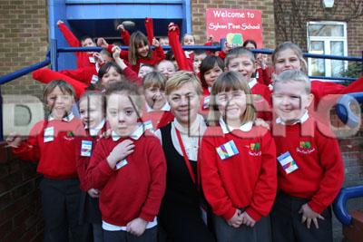  Sylvan First School in Parkstone,  Head Teacher Sarah Lee with members of the School Council.