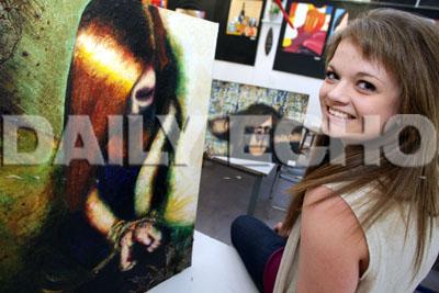 Poole High School, Year 13 art student Katie Bligh (17) with her work. 
