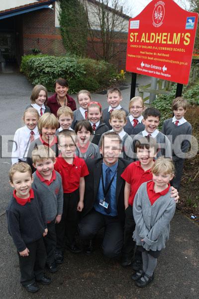 St Aldhelm's Combined School,  Head Teacher  Neil Revell, Deputy  Cathie Bolton and members of the school council. 