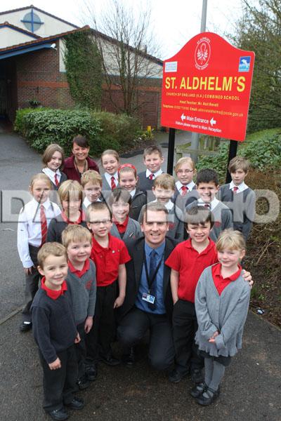 St Aldhelm's Combined School, Head Teacher  Neil Revell, Deputy  Cathie Bolton and members of the school council. 