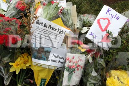Images of tributes left at Porchester School to 16-year-old Kyle Rees who died on February 28
