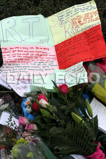 Images of tributes left at Porchester School to 16-year-old Kyle Rees who died on February 28